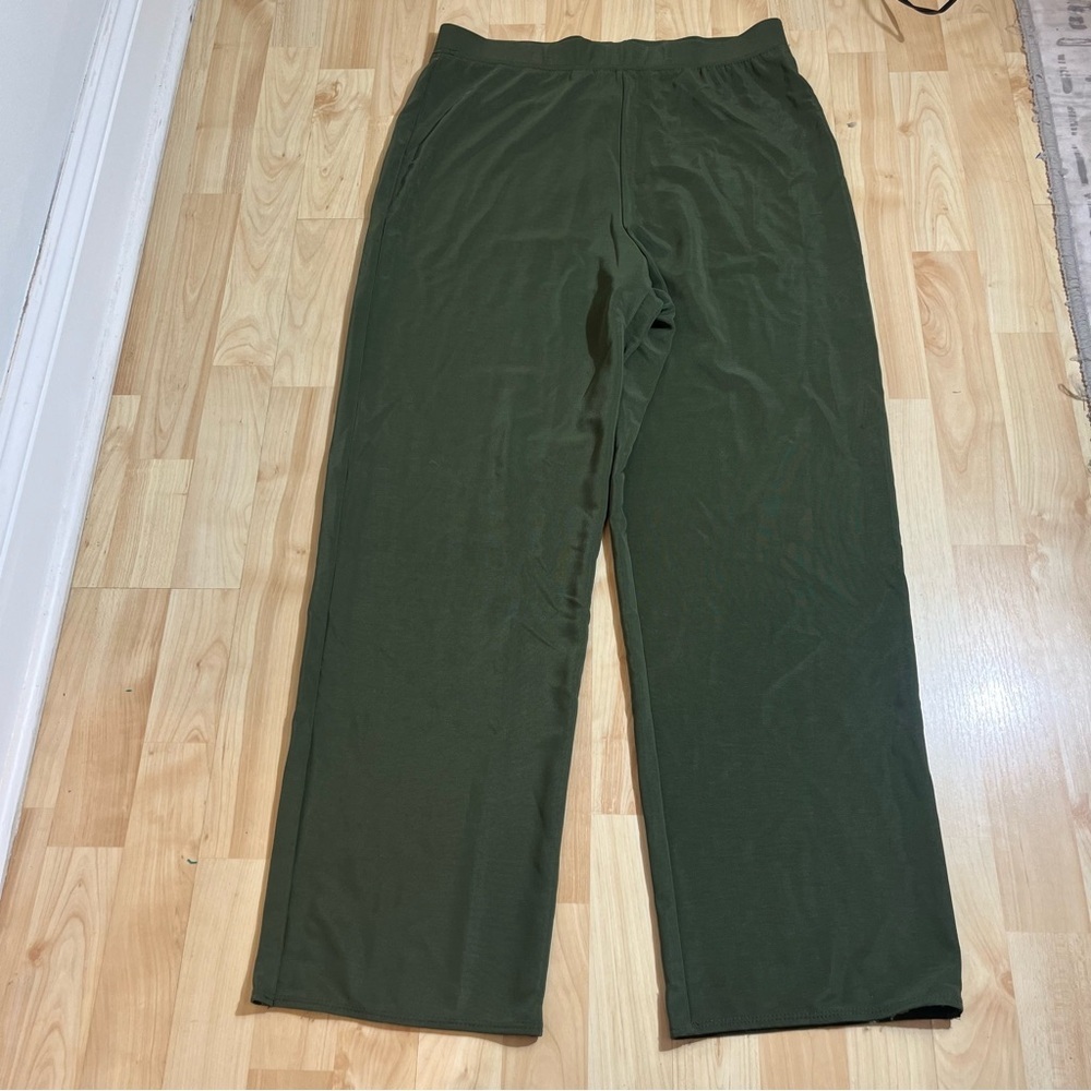 Susan Graver Womens Pull Up High Waisted Green Pants Size Large